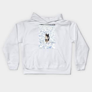 australian shepherd running in snow Kids Hoodie